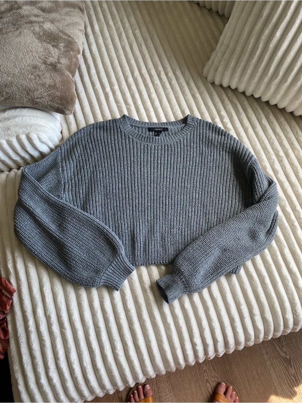 Three Forever 21 Tops (Grey Sweater, peach top, taupe top)